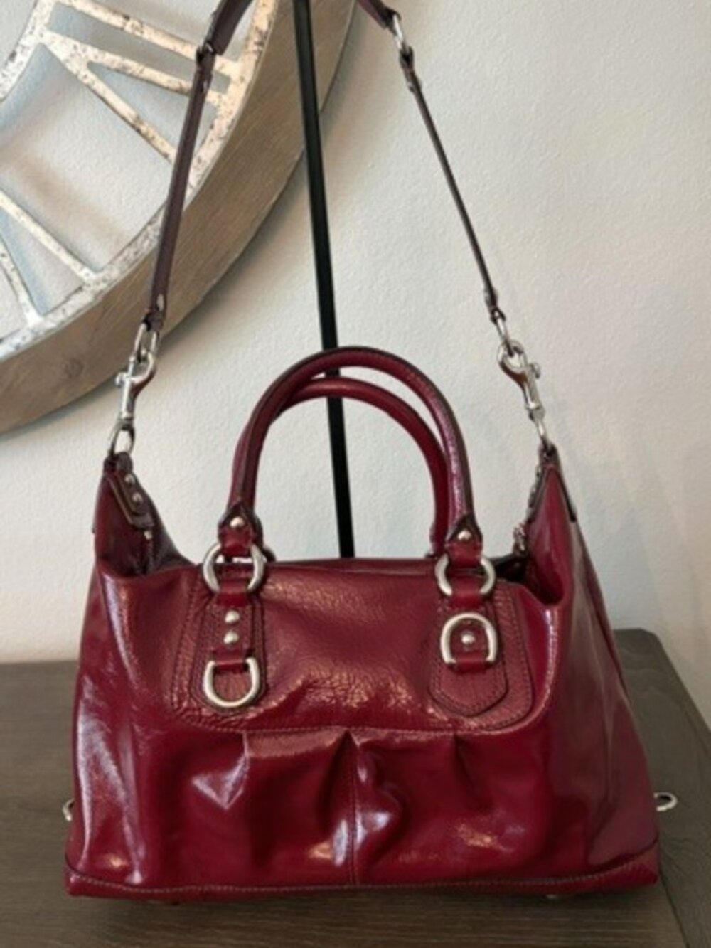 Coach Ashley Burgundy Red Patent Leather Satchel Handbag F15455 - Picture 2 of 16